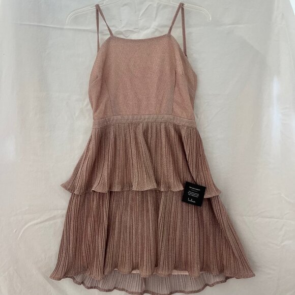 LULU’S Sweetest Soirée Blush Metallic Pleated Open Back Mini Dress, Size XL, NWT - Picture 3 of 8